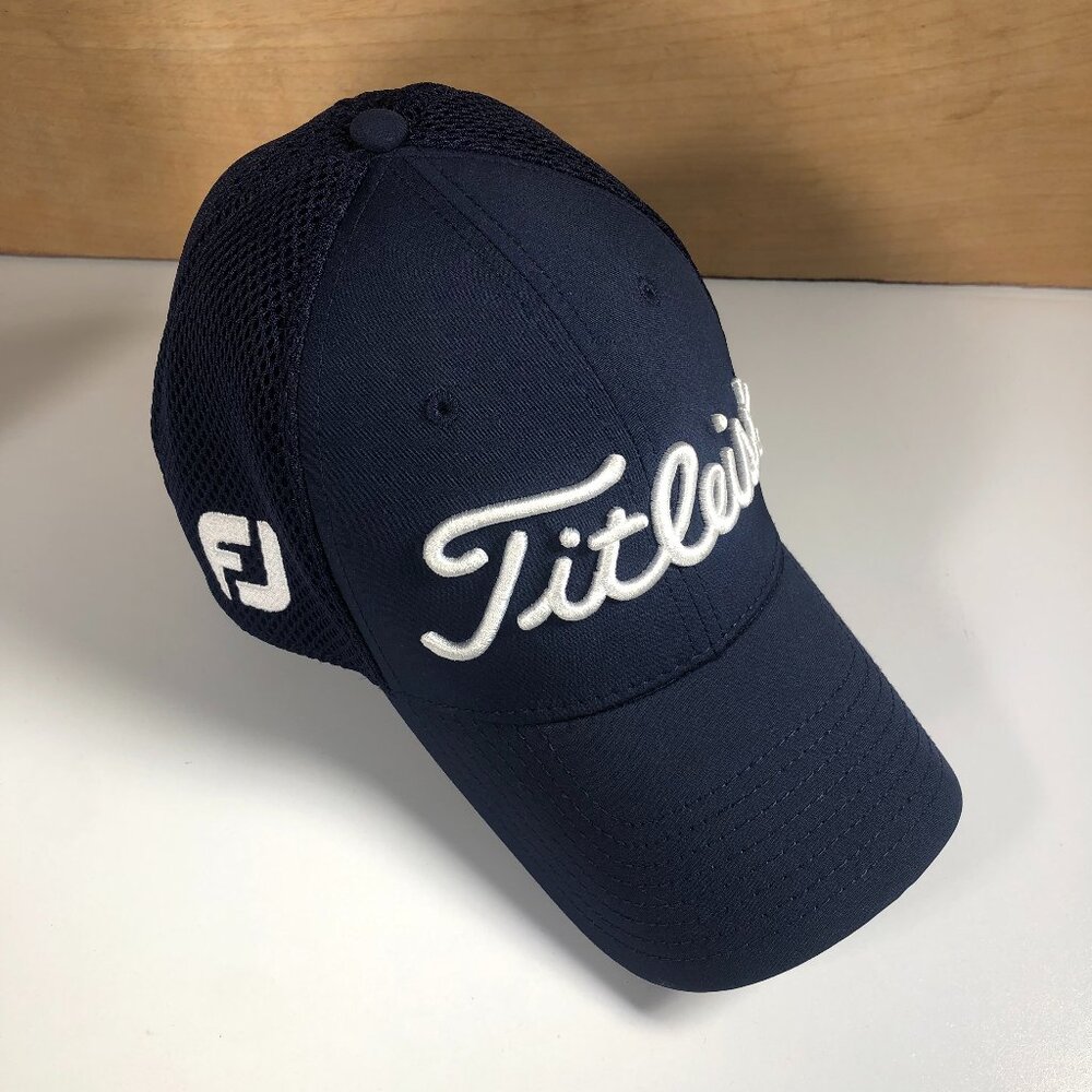 New Era Titleist Foot Joy Hat Cap Medium Large Fitted FJ Pro V1 Mesh Navy Blue
